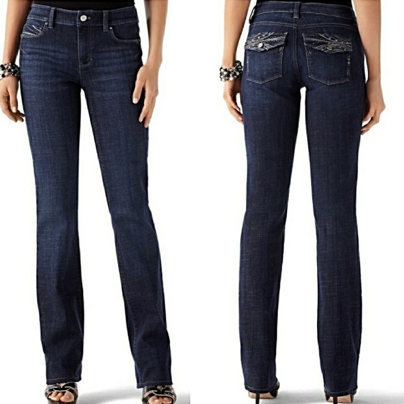White House Black Market Pants - WHBM BLANC EMBELLISHED FLAP POCKET BOOTCUT JEANS 6